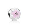 Fecho em Prata de Lei 925 Pandora com Resina, Formato de Coração com Flor de Pessegueiro, Cravejado com Zircônias, Tendência de Moda Personalizada