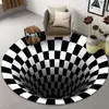 Alfombra Redonda Estéreo 3D Blanco y Negro Transfronteriza de Halloween para Dormitorio, Sala de Estar, Mesa de Café, Alfombrilla Absorbente con Trampa de Ilusión