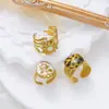 Anillo Vintage Usado de Acero Inoxidable con Flor de Esmalte Estampado de Leopardo Banda Ancha Multicapa Anillo Abierto Apilable de Nácar