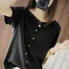 Cárdigan de punto de seda helada de manga corta para mujer, reversible, holgado, talla grande, prenda exterior, camisa de aire acondicionado, moderno, a la moda, elegante, tejido de punto