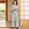 Traje de Chifón de Verano de Estilo Chino para Madre de Mediana Edad 2025 Nuevo Top de Manga Tres Cuartos Conjunto Femenino de Dos Piezas para Mediana Edad y Ancianas