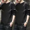 Camiseta casual versátil de manga comprida para outono para homens, gola redonda, cor sólida da moda, confortável, respirável e com caimento solto