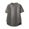 Camiseta Jacquard com Costela de Malha de Manga Curta Estilo Old Money para Homens 2026 Solta Casual Cleanfit Top Tricô de Manga Curta