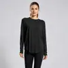 Top de yoga de seda helada de verano, tacto desnudo, cuello redondo, holgado, transpirable, versátil, camiseta casual deportiva de manga larga para fitness