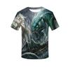 Amazon verano europeo y americano nuevo camiseta de hombre con estampado digital de monstruo marino 3D cuello redondo casual venta directa de fábrica