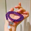 Pulsera de Plata 925 de 6mm de Amatista Natural Uruguaya Púrpura Real Vítrea de Círculos Múltiples