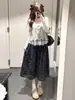 Falda estampada floral negra para mujer, nueva falda de otoño de cintura alta en línea A, adecuada para figuras petite con forma de pera, falda larga plisada de talla grande