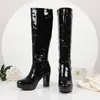 Botas de montar de charol talla grande para exportación, botas altas de punta redonda para otoño e invierno transfronterizas, cuero brillante impermeables de plataforma versátiles de tacón alto para mujer