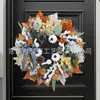 Corona de Acción de Gracias, Calabaza Blanca Artificial Hoja de Arce Colgante de Puerta, Vid de Color Otoñal Decoración de Puerta de Amazon, Artículo Popular Transfronterizo