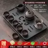 Juego Completo de Tetera de Arcilla Púrpura Kung Fu con Tetera, Gaiwan, Tazas de Té, Porcelana Oro Negro, Bandeja de Té de Doble Propósito, Juego Pequeño para Uso en Casa