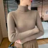 Capa base de cachemira para mujer, suéter de punto ajustado de cuello alto para otoño e invierno con cuello superpuesto, suéter de punto de manga larga para usar en capas