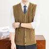 Chaleco de Punto para Hombre Otoño/Invierno 2026 Estilo Engrosado para Ropa de Abrigo de Hombres de Mediana Edad y Mayores Chaleco de Lana Chaleco Cardigan