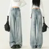 Jeans Americano Retro de Perna Larga para Mulheres, Novo Estilo Verão 2025, Cintura Alta, Caimento Solto, Fluido, Estilo Relaxado, Emagrecedor, Calças de Comprimento Total