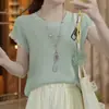 Camiseta de Manga Corta con Retazos de Encaje para Mujer, Nuevo Top de Punto Verano 2026 con Diseño de Espalda Hueca, Estilo Delgado