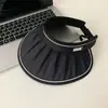 Sombrero de Protección Solar de Verano para Mujer, Protección Solar, Anti-UV, Parte Superior Abierta, Sombrero de Carcasa de Plástico Negro, Ala Ancha, Aro para Cabello Plegable, Sombrero para Exteriores