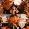Vestido de Bruxa Cosplay de Halloween Novo 2026, Vestido Infantil de Bruxa com Mangas Bufantes e Barra Irregular