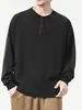 Ropa para Hombre Fengshe / Nueva Sudadera de Cuello Henley Holgada Estilo Americano para Primavera y Otoño 2026 / Top Versátil de Manga Larga para Hombre
