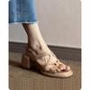 Sandálias de Salto Grosso Estilo Francês 2026 para Mulheres, Sapatos Romanos Casuais Vazados Retrô, Lindos e Confortáveis Saltos Altos de Verão
