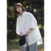 Camisa branca de manga curta para meninos verão fino japonês casual camisa de trabalho na moda marca solta casais jaqueta all-match