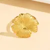 Anel Geométrico Minimalista Ajustável em Aço Inoxidável Banhado a Ouro com Design Irregular em Forma de Flor, Moda Europeia e Americana, Acabamento de Alta Qualidade