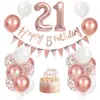 Kit de Balões de Aniversário Rose Gold Bandeira de Layout de Aniversário Balão de Filme de Alumínio de 32 Polegadas Balão Digital de Idade Decoração