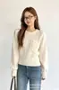 Suéter de punto grueso de color liso estilo coreano con trenzas para mujer, nuevo para otoño e invierno, ajuste ceñido, cuello redondo, manga larga, jersey base