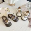 Zapatos Mary Jane de Encaje para Niñas, Sencillos de Lazo para Primavera/Verano, Suela Suave, Estilo Universitario, Zapatos Pequeños de Cuero Retro para Bebés