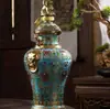 Botella de Vino de Cerámica Jingdezhen 2.5 kg Adorno de Auspiciosidad con Doble Asa con Técnica de Cloisonné, Jarrón de Vino Sellado, Decantador de Vino