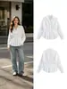 Marca Z Comercio Exterior Transfronterizo Stock Listo Estilo Europeo y Americano Za Ropa para Mujer Primavera 2026 Nuevo Camisa de Popelina Plegada de Manga Larga con Cuello Solapa