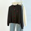 Cardigan de Tricô com Fio Cardado de Painel Grande para Outono e Inverno com Botões Bordados de Coração para Mulheres Usarem por Dentro e por Fora