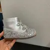 Nova Coleção Outono/Inverno 2026: Botas de Couro com Laço de Strass Doces para Meninas, Moda Infantil Coreana Botas de Cano Médio Patchwork Princesa