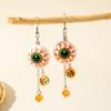 Pendientes Europeos y Americanos Transfronterizos Originales de Calavera con Borla y Cuentas de Semilla, Pendientes Personalizados Creativos de Flor de Halloween