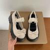 Sapatos Mary Jane com Salto Bloco e Solado Grosso para Mulheres, Novo Estilo Primavera 2026, Bico Baixo com Laço, Combinam com Saias, Mocassins Casuais para Mulheres