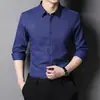 Nueva Camisa de Manga Larga para Hombre Otoño 2025, Casual de Negocios Color Sólido Corte Ajustado Cuello Campana Camisa Básica, Venta al por Mayor para Hombres