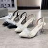 Sandalias Baotou de Nuevo Estilo 2025 para Mujer Primavera y Verano Tacón Pequeño Blanco Tacones Altos Franceses Transparentes Punta Afilada Zapatos de Aguja