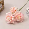 Flores de Seda Flores Artificiales Plantas Verdes Flores Artificiales Rosa de 3 Cabezas Textura de Malla Flores de Rosa Paisajes de B&B Ramilletes de Boda Arreglos Florales Ramilletes de Flores Decorativos