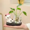 Adorno Hidropónico de Corderito Lindo con Base de Oveja Cerámica, Florero de Vidrio, Manualidad Decorativa de Escritorio con Planta Verde