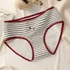 Ropa interior de algodón puro a rayas de tiro bajo con entrepierna estilo retro americano para chica 10A Antibacteriana Sexy Cómoda Bragas para mujer