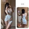 Shuo Yao Sexy Espalda Descubierta Profundo en V con Cordones Cadera Siemons Camisón Chica Caliente Deseo Puro Traje de Camisón de Tirantes para Mujer