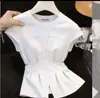 Camisa de Manga Corta para Mujer Estilo Suave Nuevo Estilo de Verano, Camiseta de Moda Versátil que Ceñe la Cintura para Mujer 11652