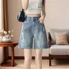 Shorts de Mezclilla Rasgados Casuales Retro Americanos de Verano para Mujer, Pantalones Rectos de Cinco Puntos Sueltos de Streetwear, Modernos