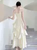 Vestido de Noche sin Tirantes para Mujer 2026 Nuevo Estilo Elegante Ajustado Vestido de Compromiso Se Puede Usar Casualmente Color Champaña Vestido de Volantes