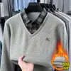 Camisa polo de manga larga de invierno para hombre, una capa base cálida y gruesa para hombres de mediana edad, con un diseño de imitación de dos piezas.