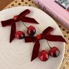 Horquilla de terciopelo con lazo de cereza roja de Año Nuevo de alta calidad para mujer, flequillo medio atado, horquilla con clip pequeño, tocado