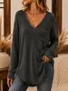 Top de gofre casual holgado con cuello en V para mujer, moda europea y americana 2026, desarrollado por Anno, para tiendas independientes de Amazon