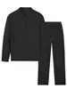 Popular traje de gofres para hombre de comercio exterior, conjunto de polo a rayas de manga larga, traje casual de solapa con cremallera de moda