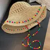 Sombrero de Paja Yafeng Colorido con Cuentas, Plegable, Estilo Pastoral, Ala Ancha, Sombrilla Hecha a Mano, Sombrero para Mujer de Protección Solar para Playa al Aire Libre