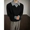 Suéter Falso Duas Peças Estilo Old Money para Homens, Gola Reversível de Inverno, Malha de Alta Qualidade com Gola Polo para Jovens, Tendência Espessa