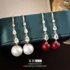 Ganchos para Orejas Retro Franceses de Corazón con Circonita y Perla Pendientes Largos Elegantes y Versátiles con Borlas Pendientes de Diseño Nicho para Mujeres