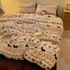 Conjunto de Roupa de Cama de Quatro Peças em Lã de Leite Espessa Estampa Fair Isle Lençóis e Capas de Edredom Alta Gramatura Quente Conjunto para Dormitório Estudantil